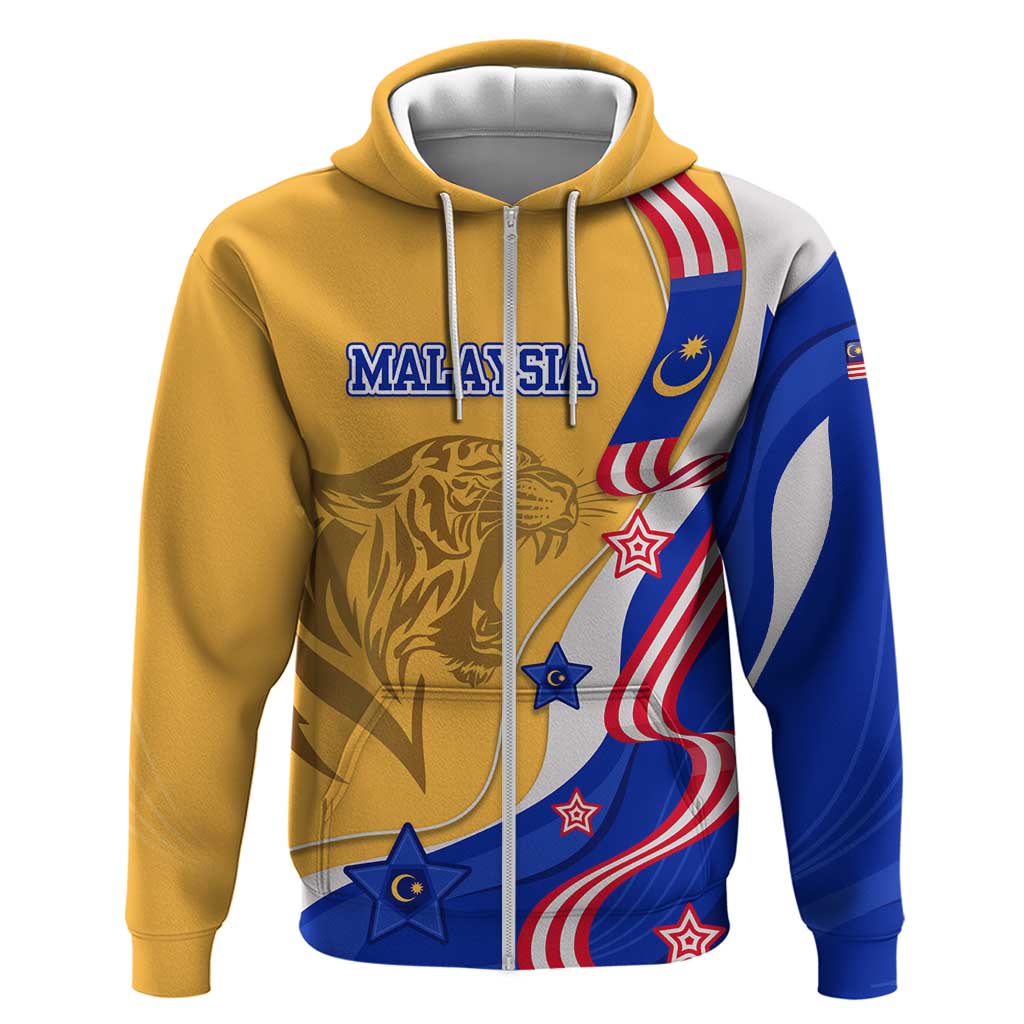 Malaysian Tiger and National Flag Zip Hoodie with Royal Gold and Blue Design