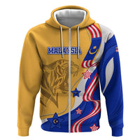 Malaysian Tiger and National Flag Zip Hoodie with Royal Gold and Blue Design