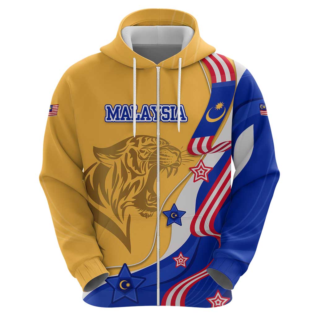Malaysian Tiger and National Flag Zip Hoodie with Royal Gold and Blue Design