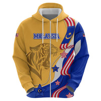 Malaysian Tiger and National Flag Zip Hoodie with Royal Gold and Blue Design