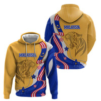 Malaysian Tiger and National Flag Zip Hoodie with Royal Gold and Blue Design