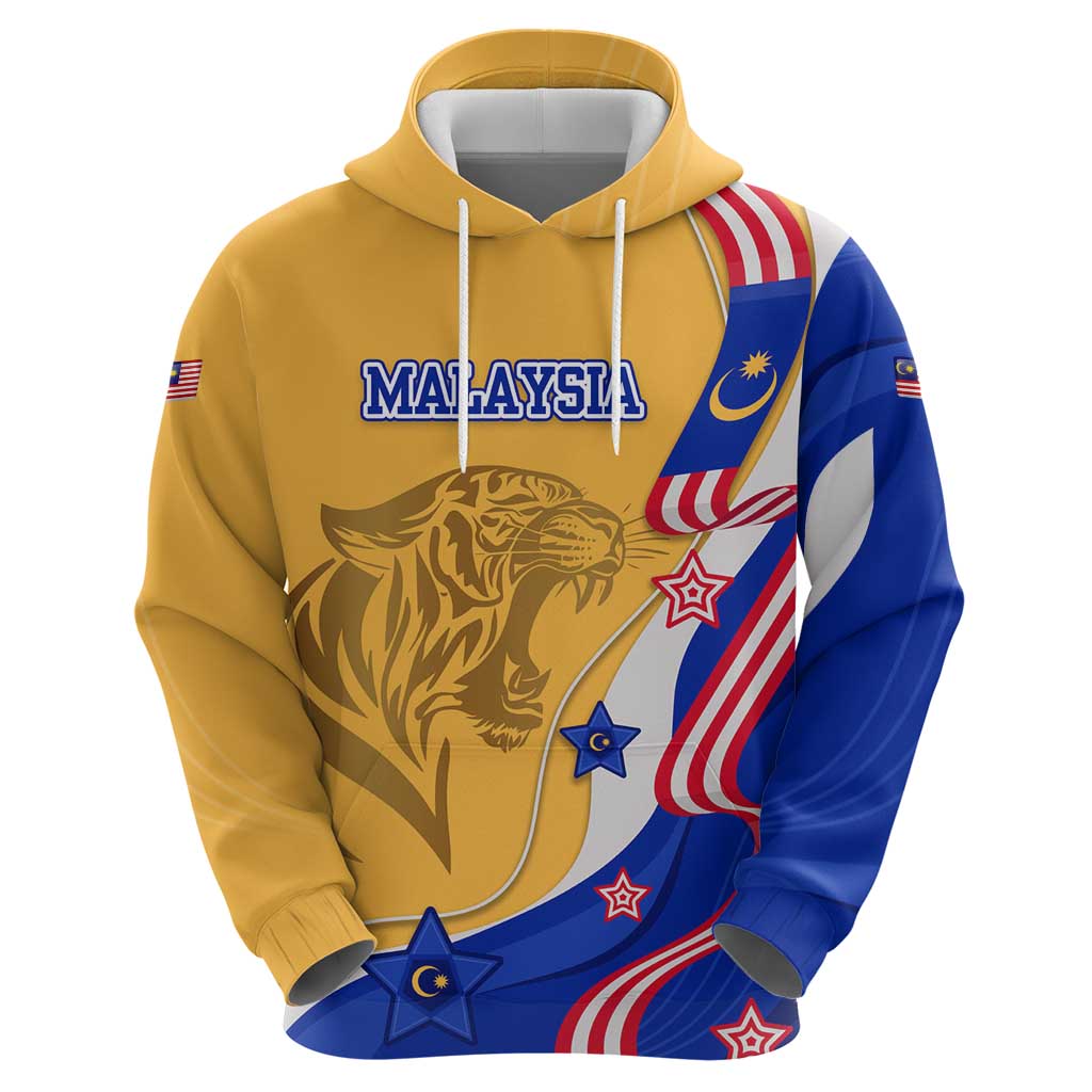 Malaysian Tiger and National Flag Zip Hoodie with Royal Gold and Blue Design