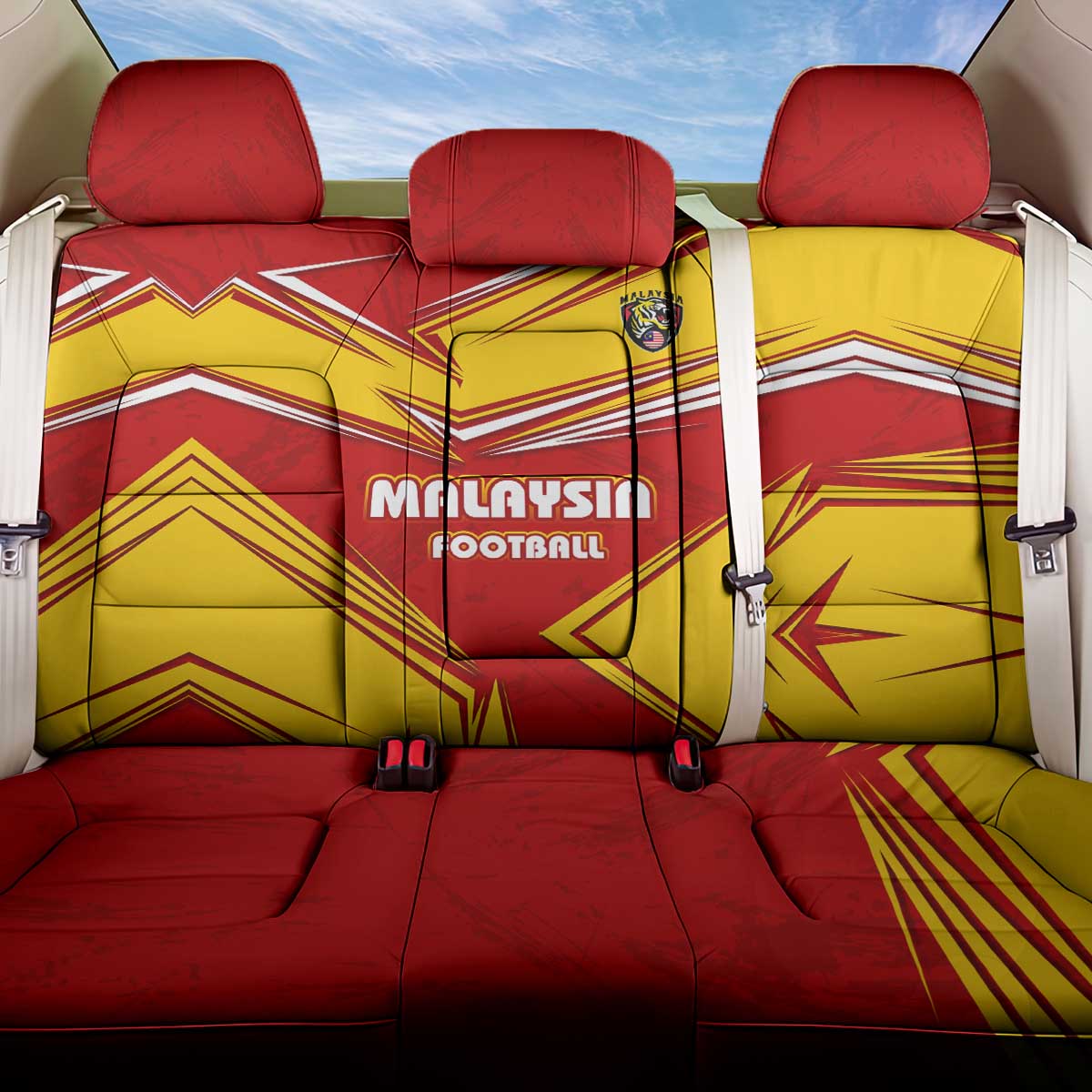 Malaysia Football Back Car Seat Cover with Roaring Tiger and Red Yellow National Colors
