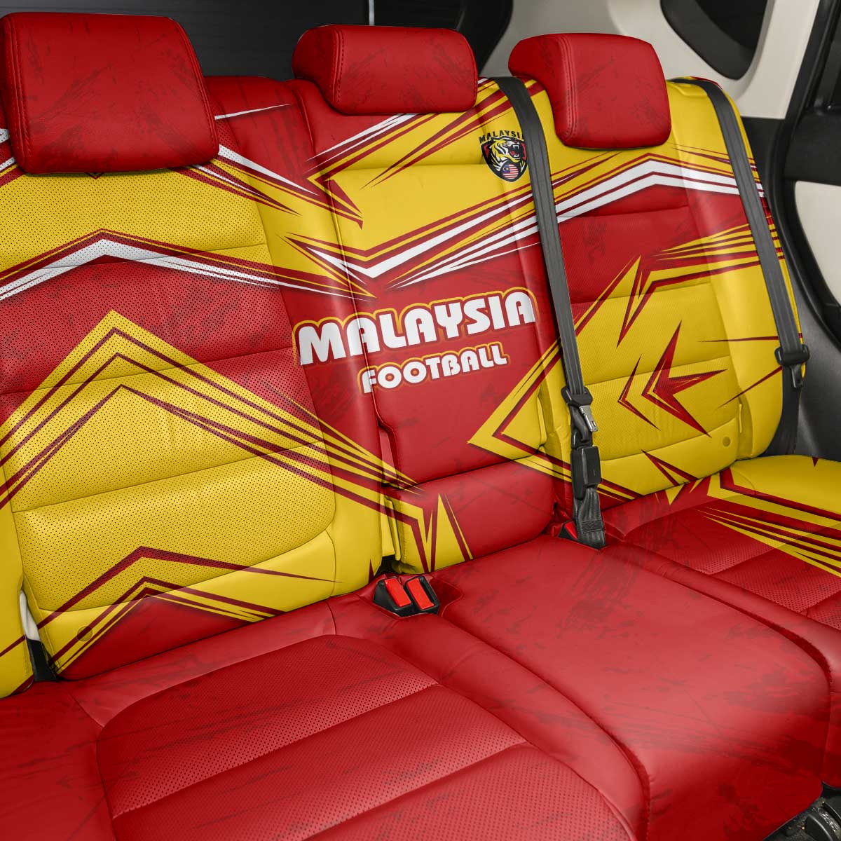 Malaysia Football Back Car Seat Cover with Roaring Tiger and Red Yellow National Colors