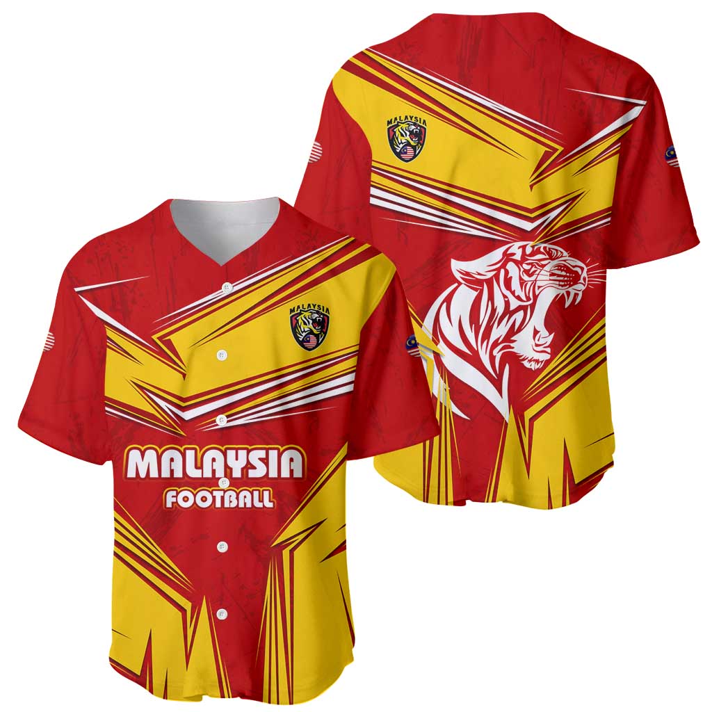 Malaysia Football Baseball Jersey with Roaring Tiger and Red Yellow National Colors