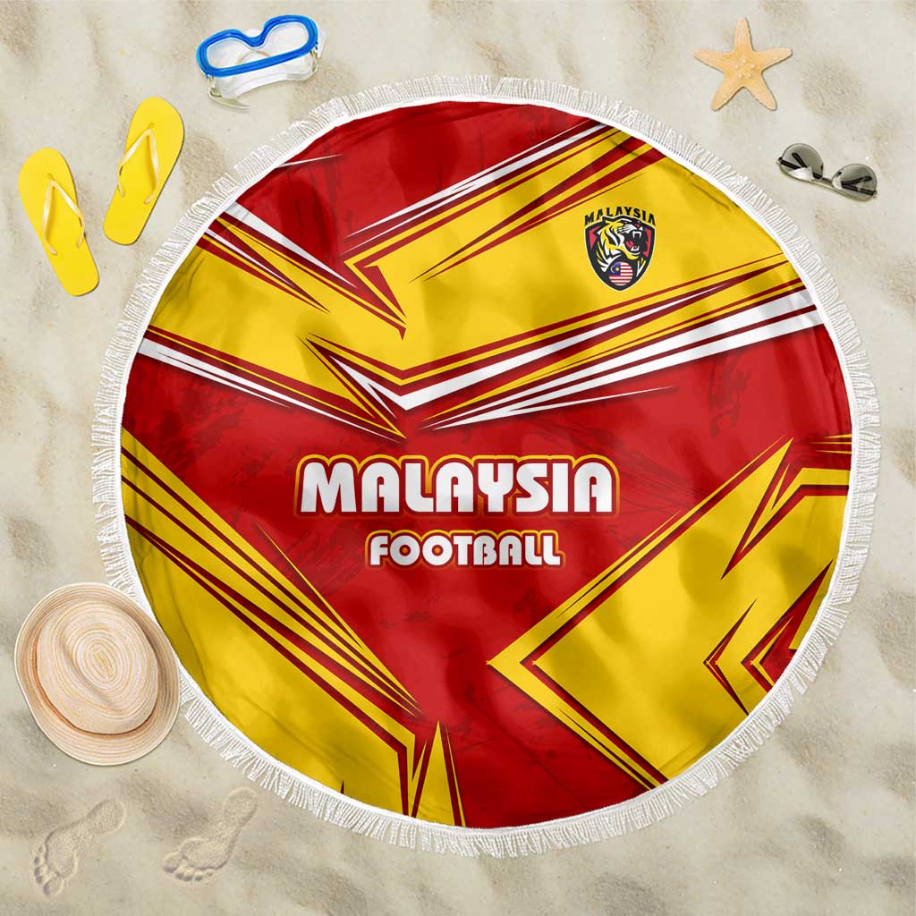 Malaysia Football Beach Blanket with Roaring Tiger and Red Yellow National Colors