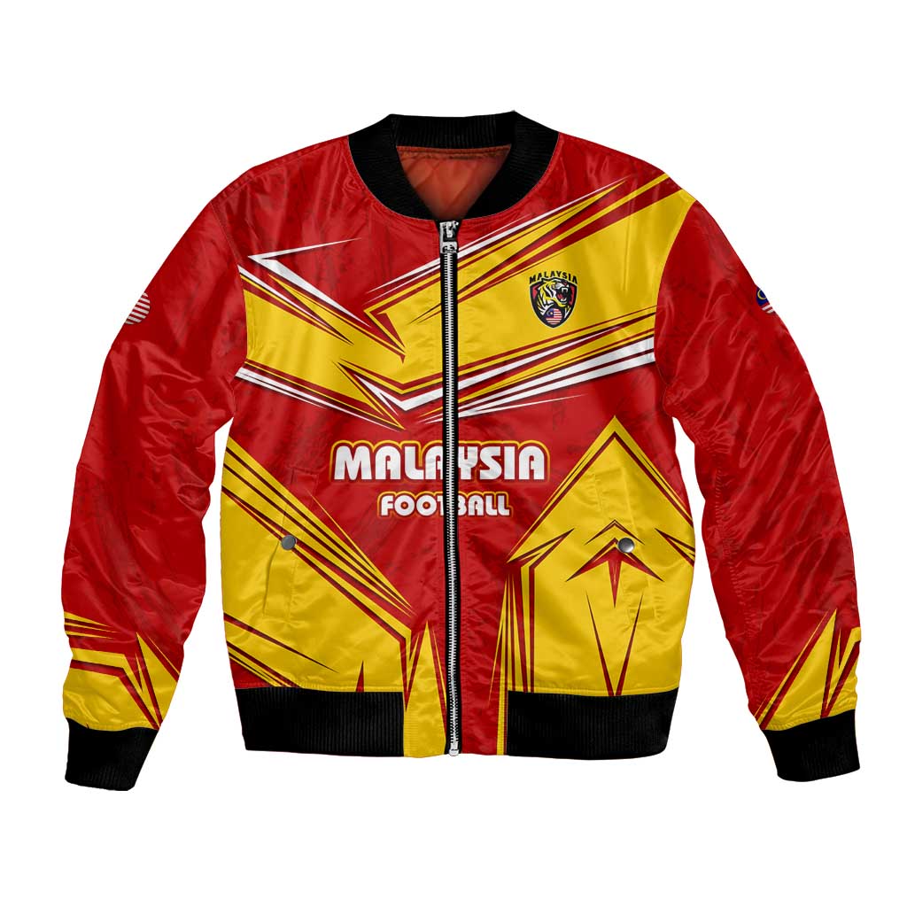 Malaysia Football Bomber Jacket with Roaring Tiger and Red Yellow National Colors