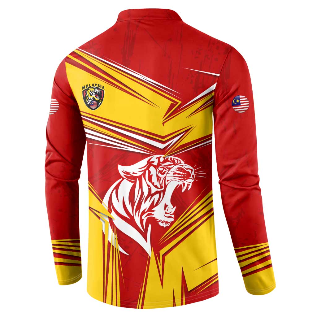 Malaysia Football Button Sweatshirt with Roaring Tiger and Red Yellow National Colors