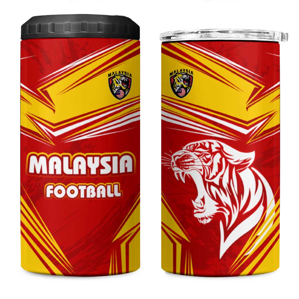 Malaysia Football 4 in 1 Can Cooler Tumbler with Roaring Tiger and Red Yellow National Colors
