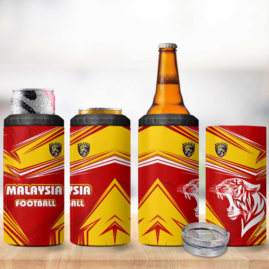 Malaysia Football 4 in 1 Can Cooler Tumbler with Roaring Tiger and Red Yellow National Colors