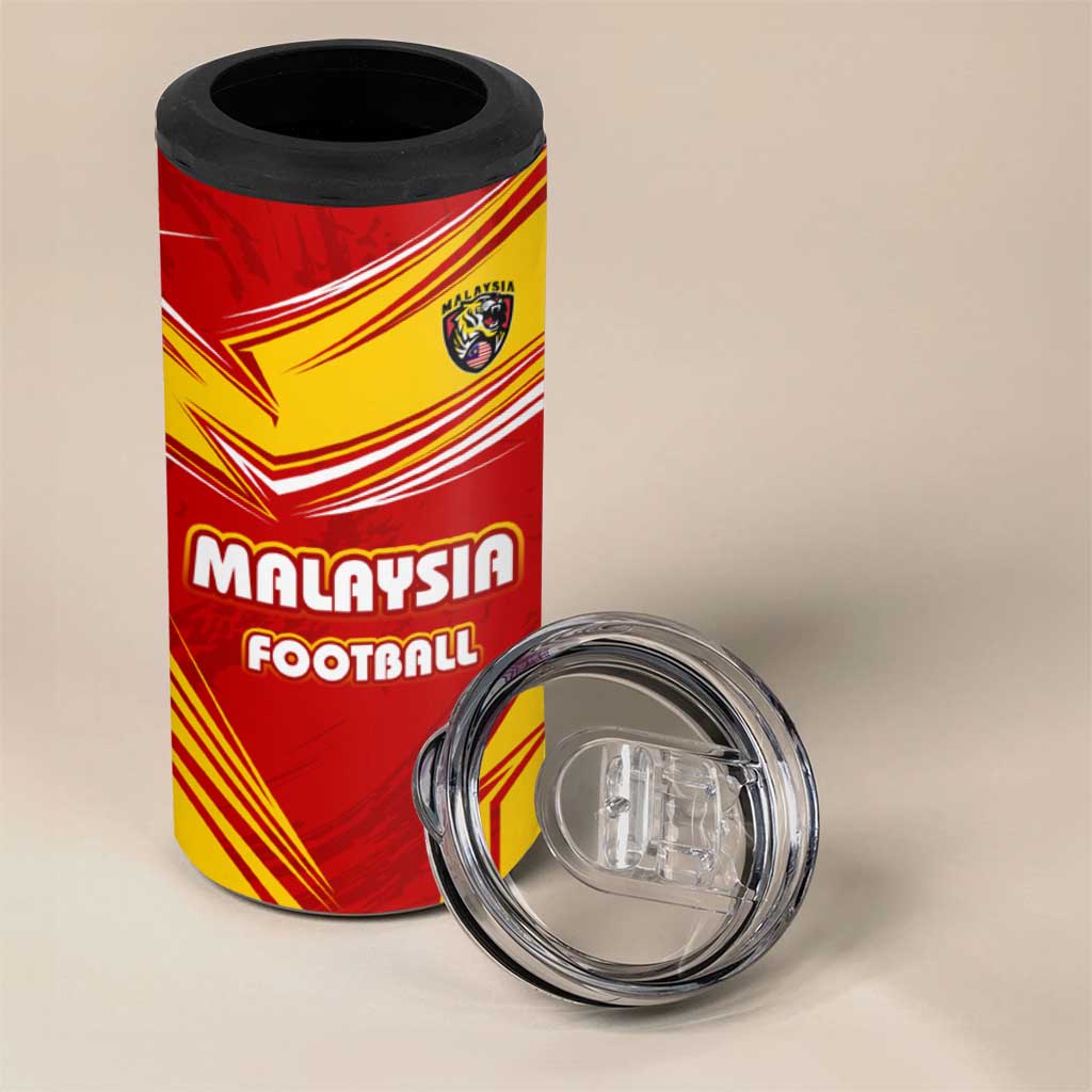 Malaysia Football 4 in 1 Can Cooler Tumbler with Roaring Tiger and Red Yellow National Colors