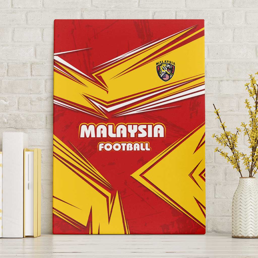 Malaysia Football Canvas Wall Art with Roaring Tiger and Red Yellow National Colors