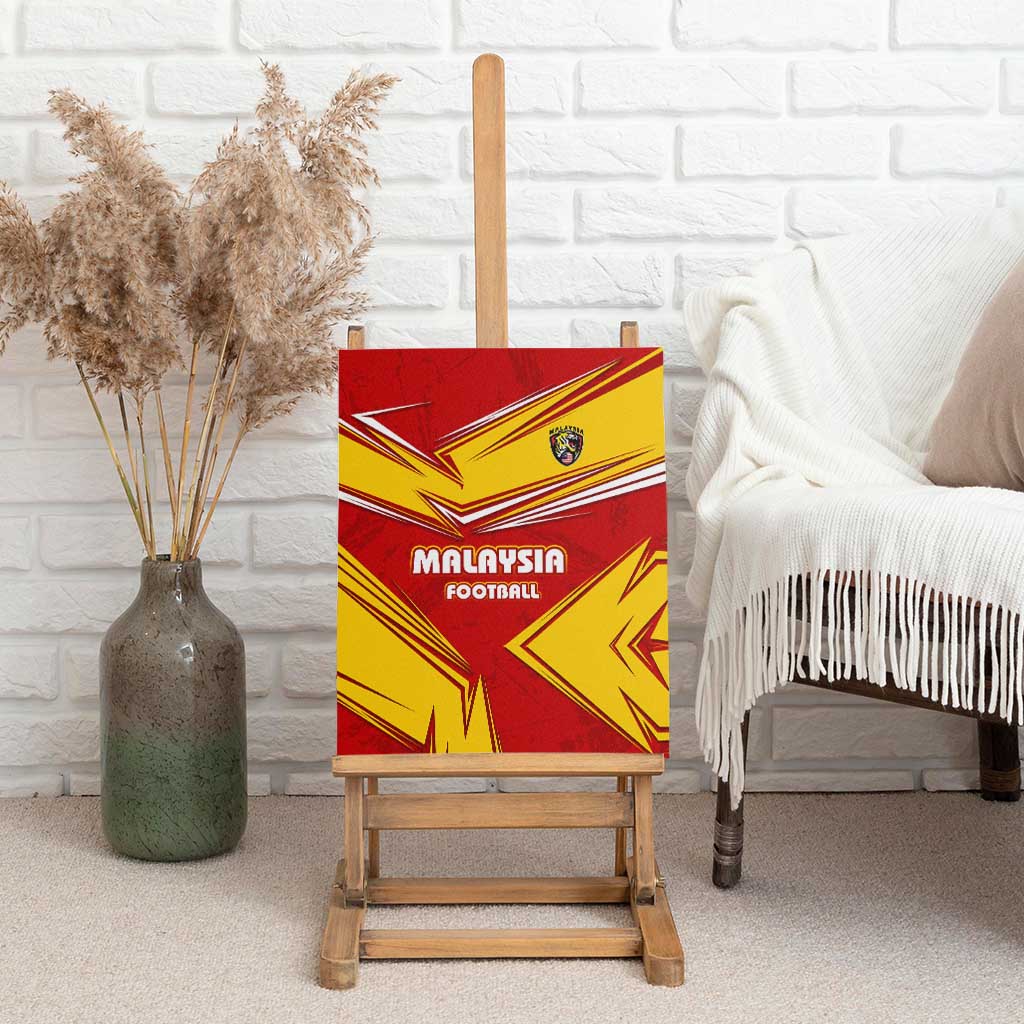 Malaysia Football Canvas Wall Art with Roaring Tiger and Red Yellow National Colors