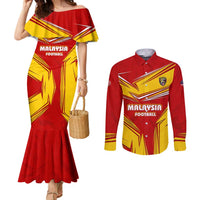 Malaysia Football Couples Matching Mermaid Dress and Long Sleeve Button Shirt with Roaring Tiger and Red Yellow National Colors