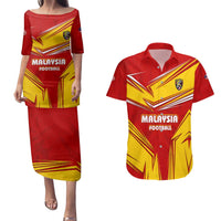Malaysia Football Couples Matching Puletasi and Hawaiian Shirt with Roaring Tiger and Red Yellow National Colors