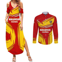 Malaysia Football Couples Matching Summer Maxi Dress and Long Sleeve Button Shirt with Roaring Tiger and Red Yellow National Colors