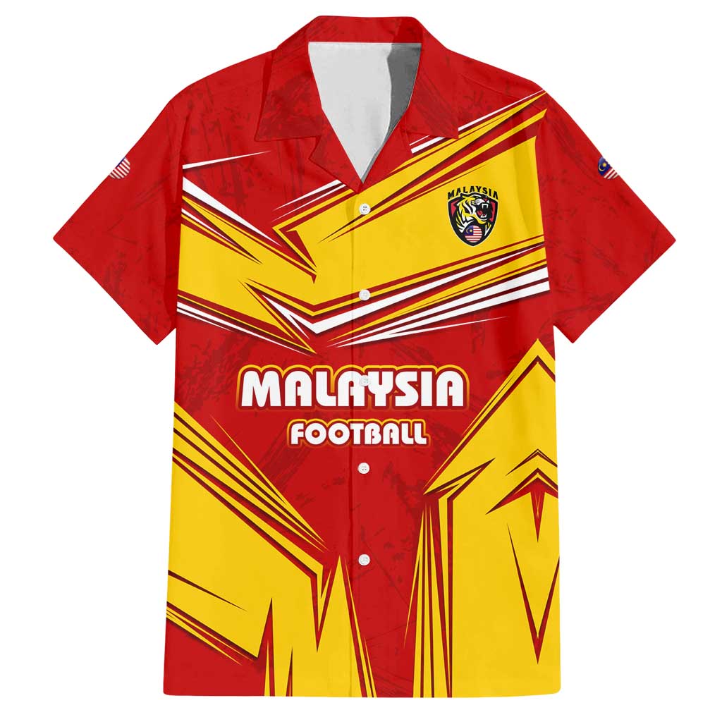 Malaysia Football Family Matching Long Sleeve Bodycon Dress and Hawaiian Shirt with Roaring Tiger and Red Yellow National Colors