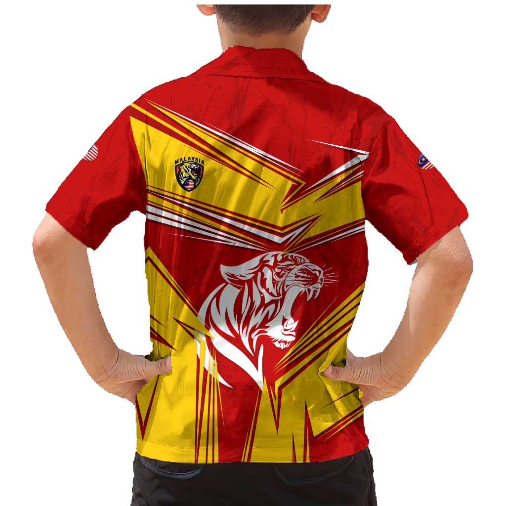 Malaysia Football Family Matching Mermaid Dress and Hawaiian Shirt with Roaring Tiger and Red Yellow National Colors