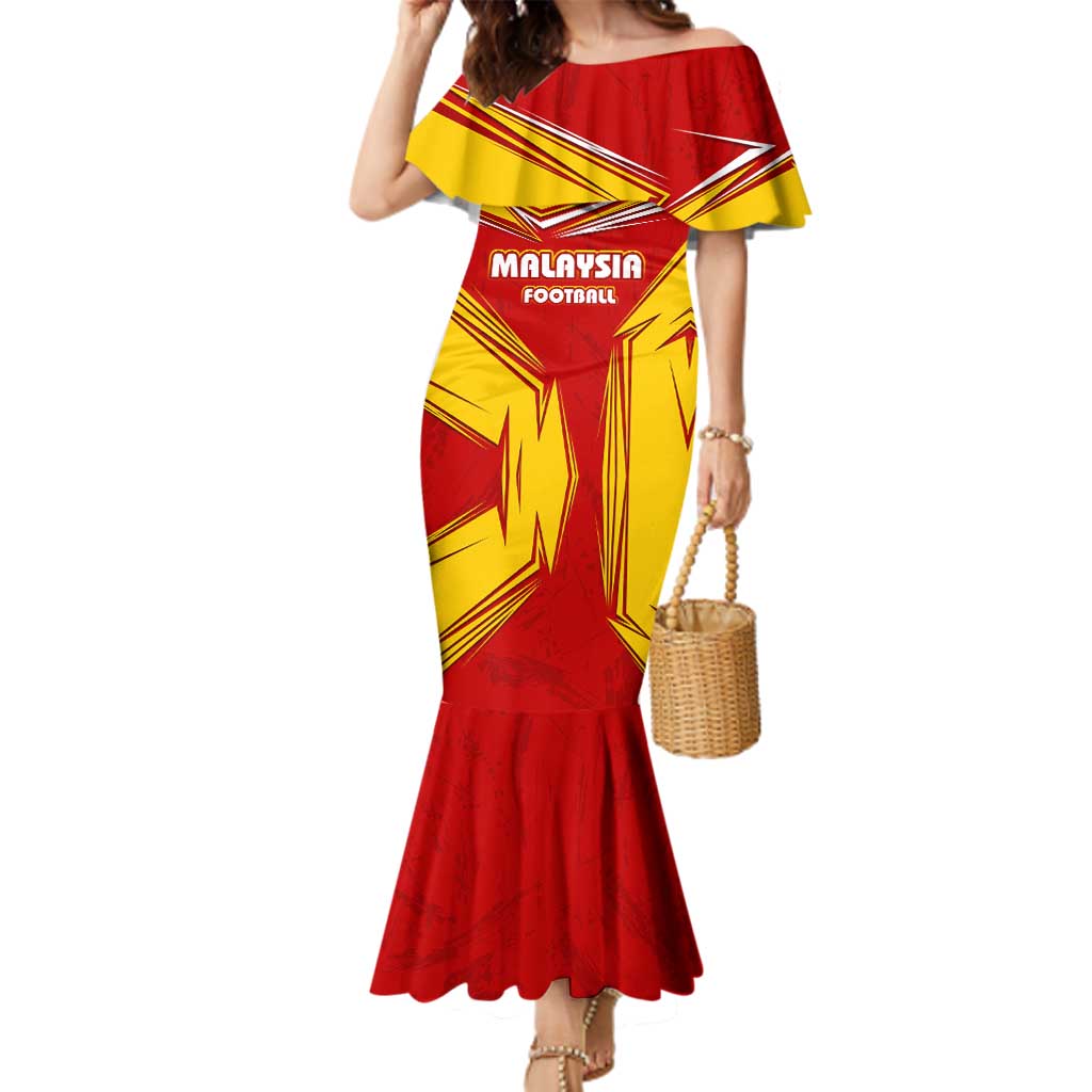 Malaysia Football Family Matching Mermaid Dress and Hawaiian Shirt with Roaring Tiger and Red Yellow National Colors