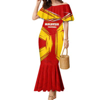 Malaysia Football Family Matching Mermaid Dress and Hawaiian Shirt with Roaring Tiger and Red Yellow National Colors
