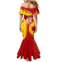 Malaysia Football Family Matching Mermaid Dress and Hawaiian Shirt with Roaring Tiger and Red Yellow National Colors