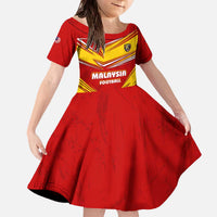 Malaysia Football Family Matching Off The Shoulder Long Sleeve Dress and Hawaiian Shirt with Roaring Tiger and Red Yellow National Colors