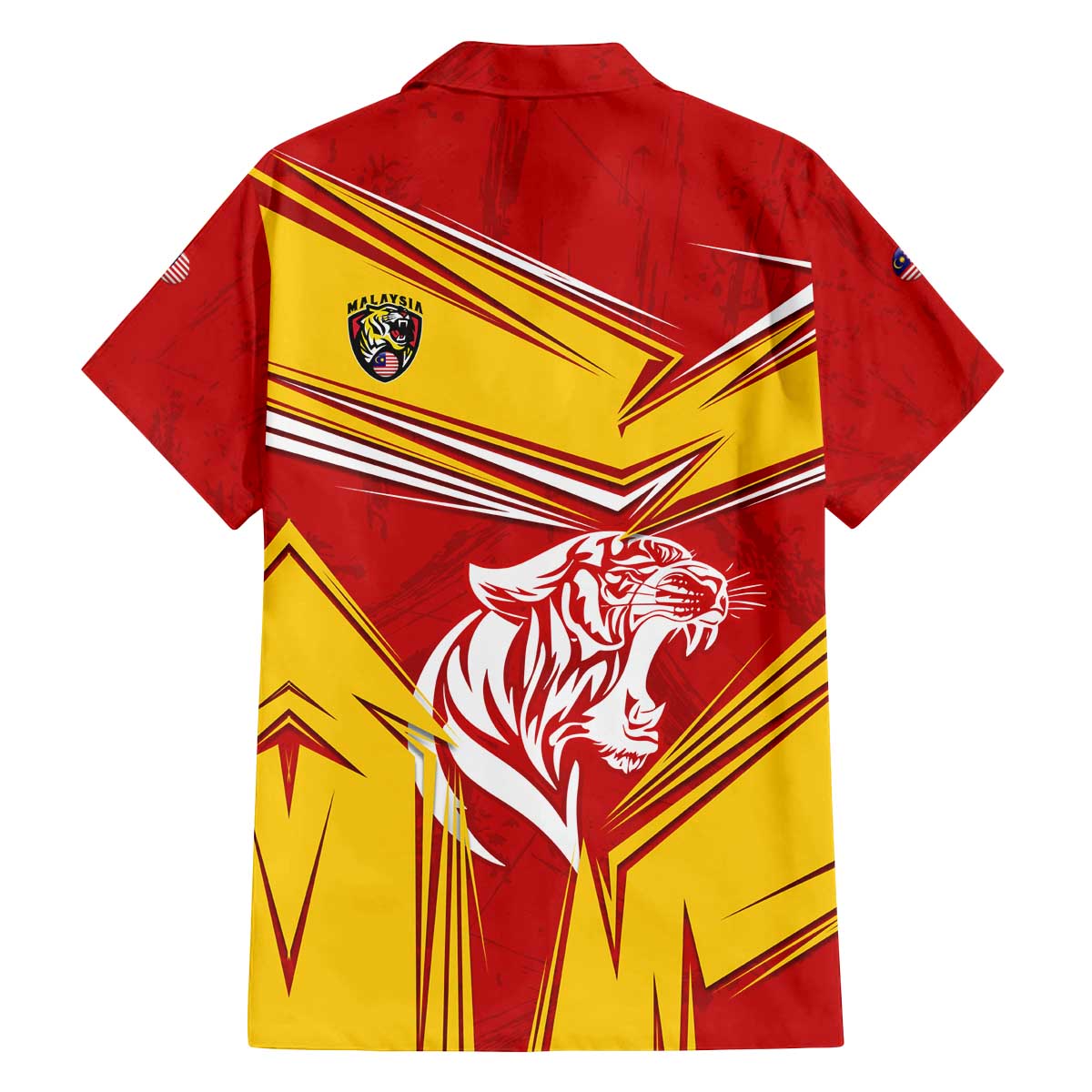 Malaysia Football Family Matching Off The Shoulder Long Sleeve Dress and Hawaiian Shirt with Roaring Tiger and Red Yellow National Colors