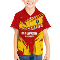 Malaysia Football Family Matching Off The Shoulder Long Sleeve Dress and Hawaiian Shirt with Roaring Tiger and Red Yellow National Colors