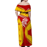 Malaysia Football Family Matching Off Shoulder Maxi Dress and Hawaiian Shirt with Roaring Tiger and Red Yellow National Colors