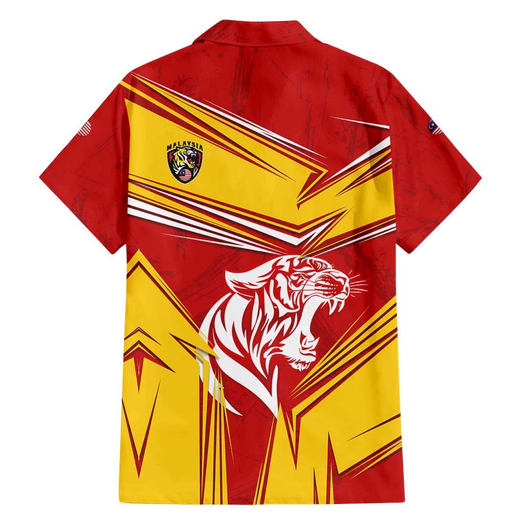 Malaysia Football Family Matching Off Shoulder Short Dress and Hawaiian Shirt with Roaring Tiger and Red Yellow National Colors