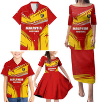 Malaysia Football Family Matching Puletasi and Hawaiian Shirt with Roaring Tiger and Red Yellow National Colors