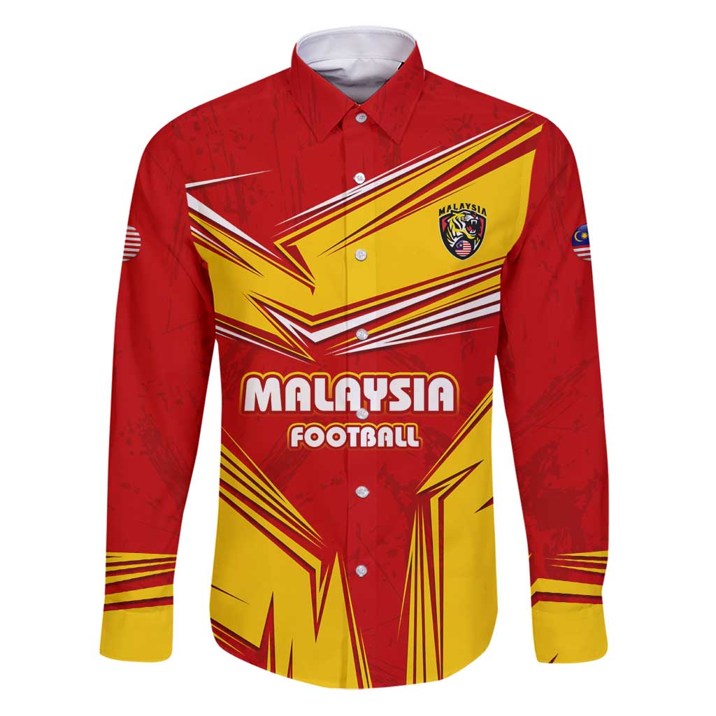 Malaysia Football Family Matching Puletasi and Hawaiian Shirt with Roaring Tiger and Red Yellow National Colors