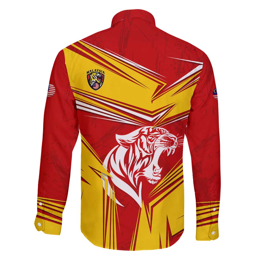 Malaysia Football Family Matching Puletasi and Hawaiian Shirt with Roaring Tiger and Red Yellow National Colors