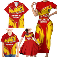 Malaysia Football Family Matching Short Sleeve Bodycon Dress and Hawaiian Shirt with Roaring Tiger and Red Yellow National Colors
