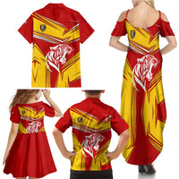Malaysia Football Family Matching Summer Maxi Dress and Hawaiian Shirt with Roaring Tiger and Red Yellow National Colors