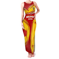 Malaysia Football Family Matching Tank Maxi Dress and Hawaiian Shirt with Roaring Tiger and Red Yellow National Colors