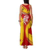 Malaysia Football Family Matching Tank Maxi Dress and Hawaiian Shirt with Roaring Tiger and Red Yellow National Colors