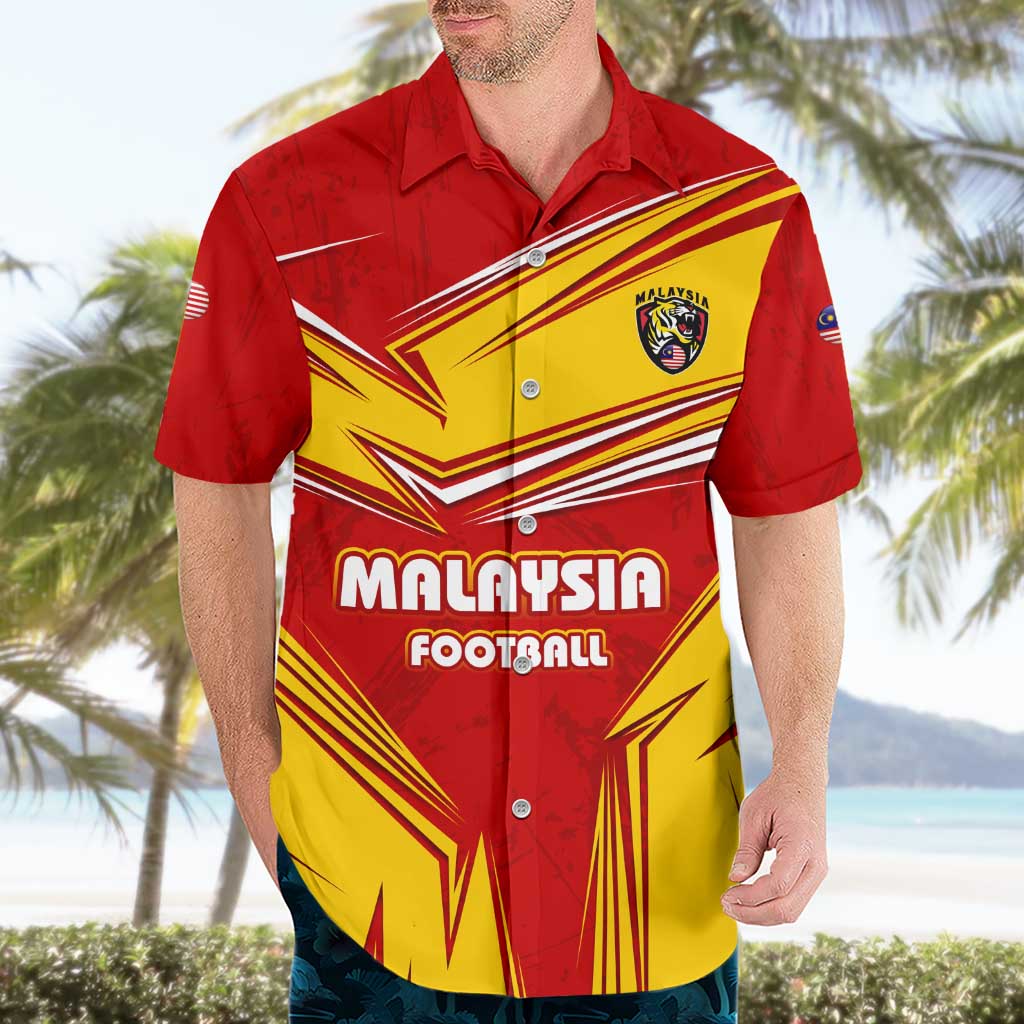 Malaysia Football Hawaiian Shirt with Roaring Tiger and Red Yellow National Colors