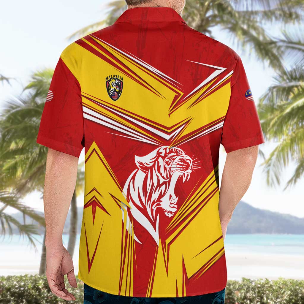 Malaysia Football Hawaiian Shirt with Roaring Tiger and Red Yellow National Colors