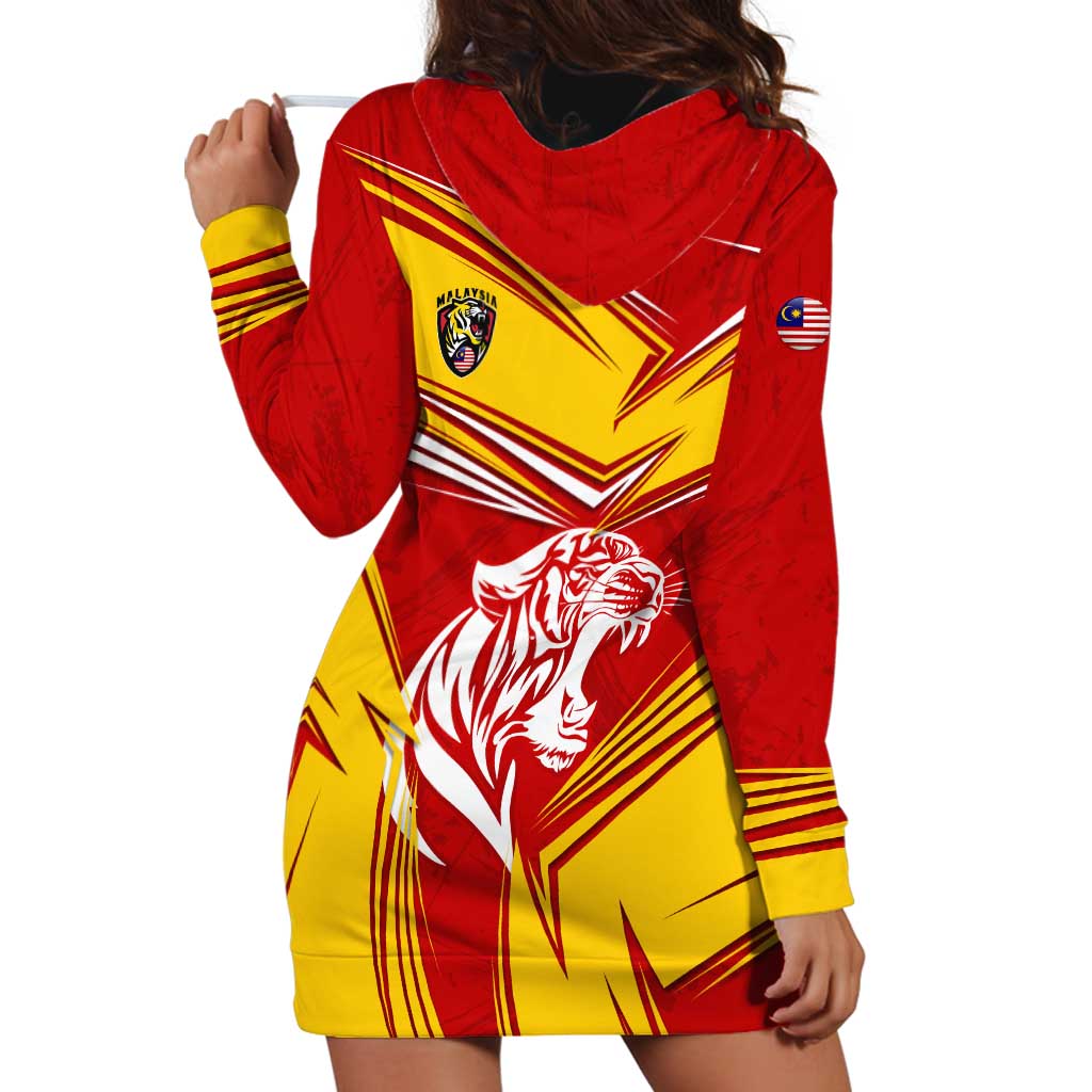 Malaysia Football Hoodie Dress with Roaring Tiger and Red Yellow National Colors