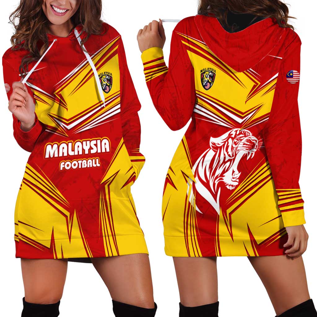 Malaysia Football Hoodie Dress with Roaring Tiger and Red Yellow National Colors