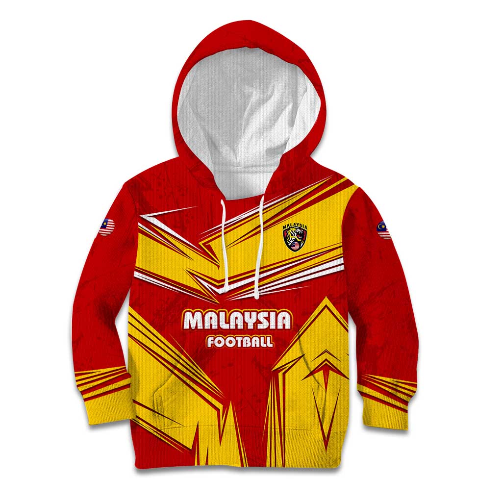 Malaysia Football Kid Hoodie with Roaring Tiger and Red Yellow National Colors
