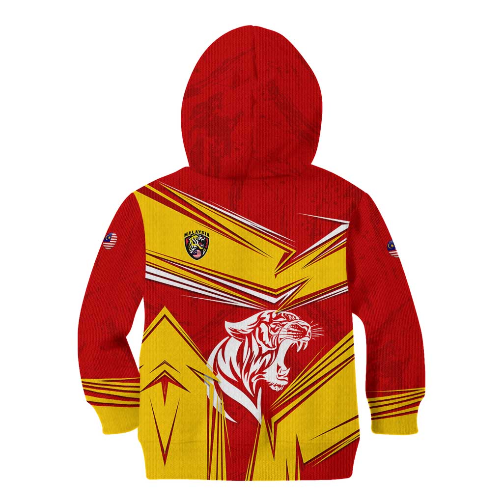 Malaysia Football Kid Hoodie with Roaring Tiger and Red Yellow National Colors