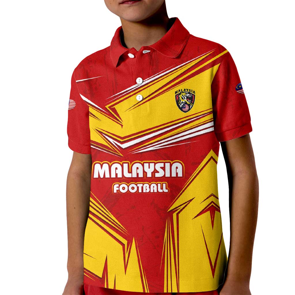 Malaysia Football Kid Polo Shirt with Roaring Tiger and Red Yellow National Colors