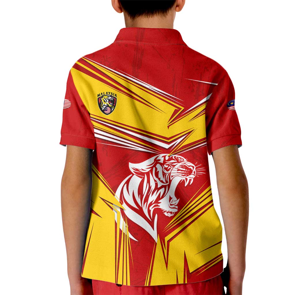 Malaysia Football Kid Polo Shirt with Roaring Tiger and Red Yellow National Colors