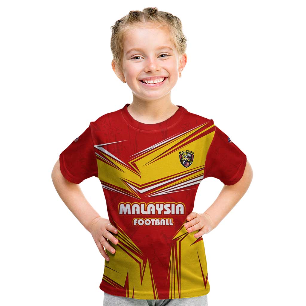 Malaysia Football Kid T Shirt with Roaring Tiger and Red Yellow National Colors