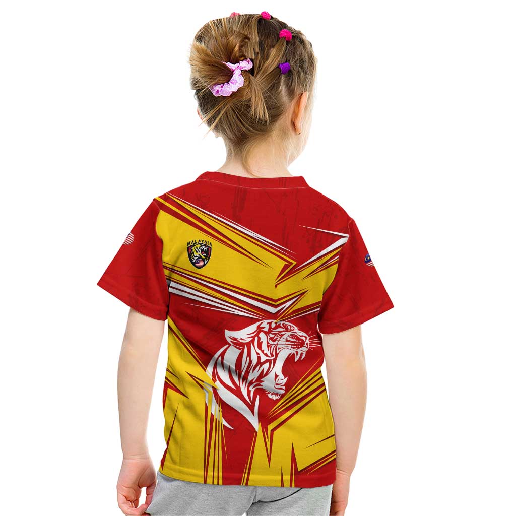 Malaysia Football Kid T Shirt with Roaring Tiger and Red Yellow National Colors