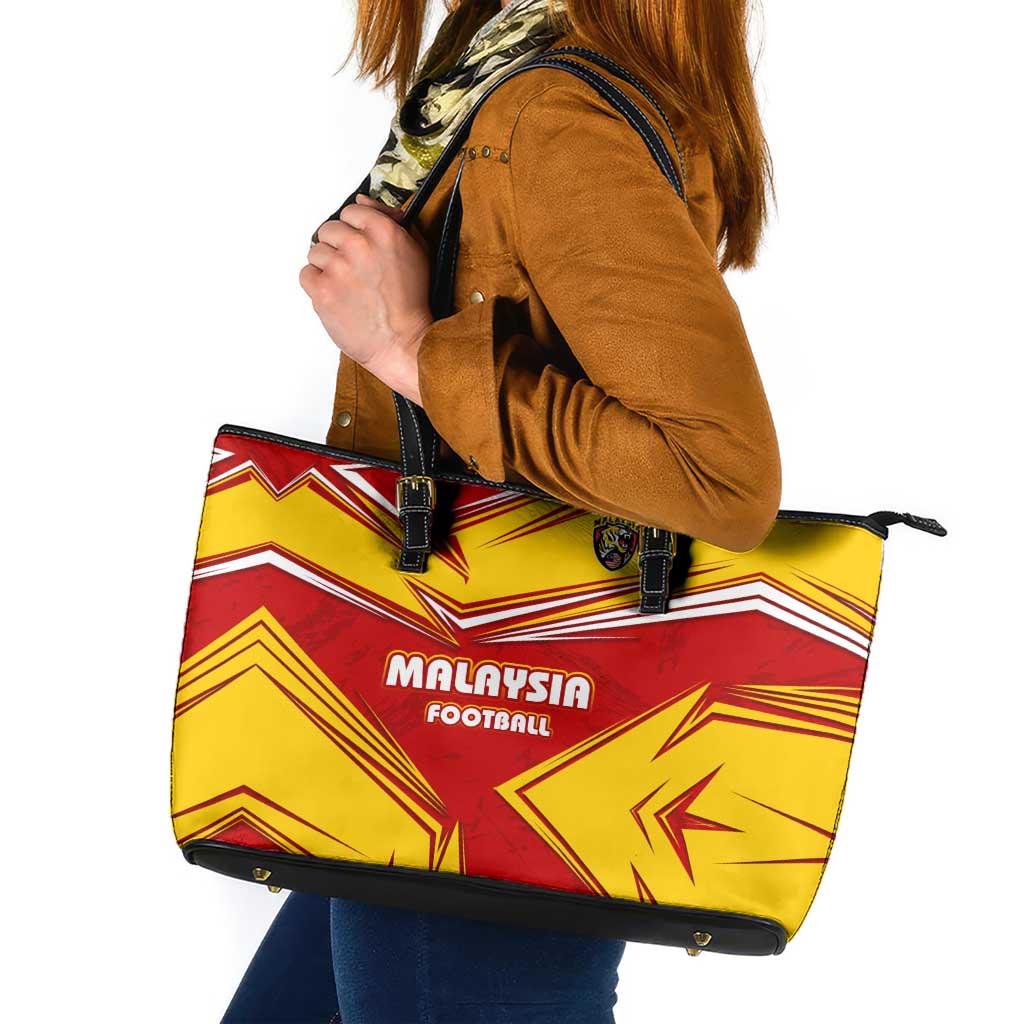 Malaysia Football Leather Tote Bag with Roaring Tiger and Red Yellow National Colors