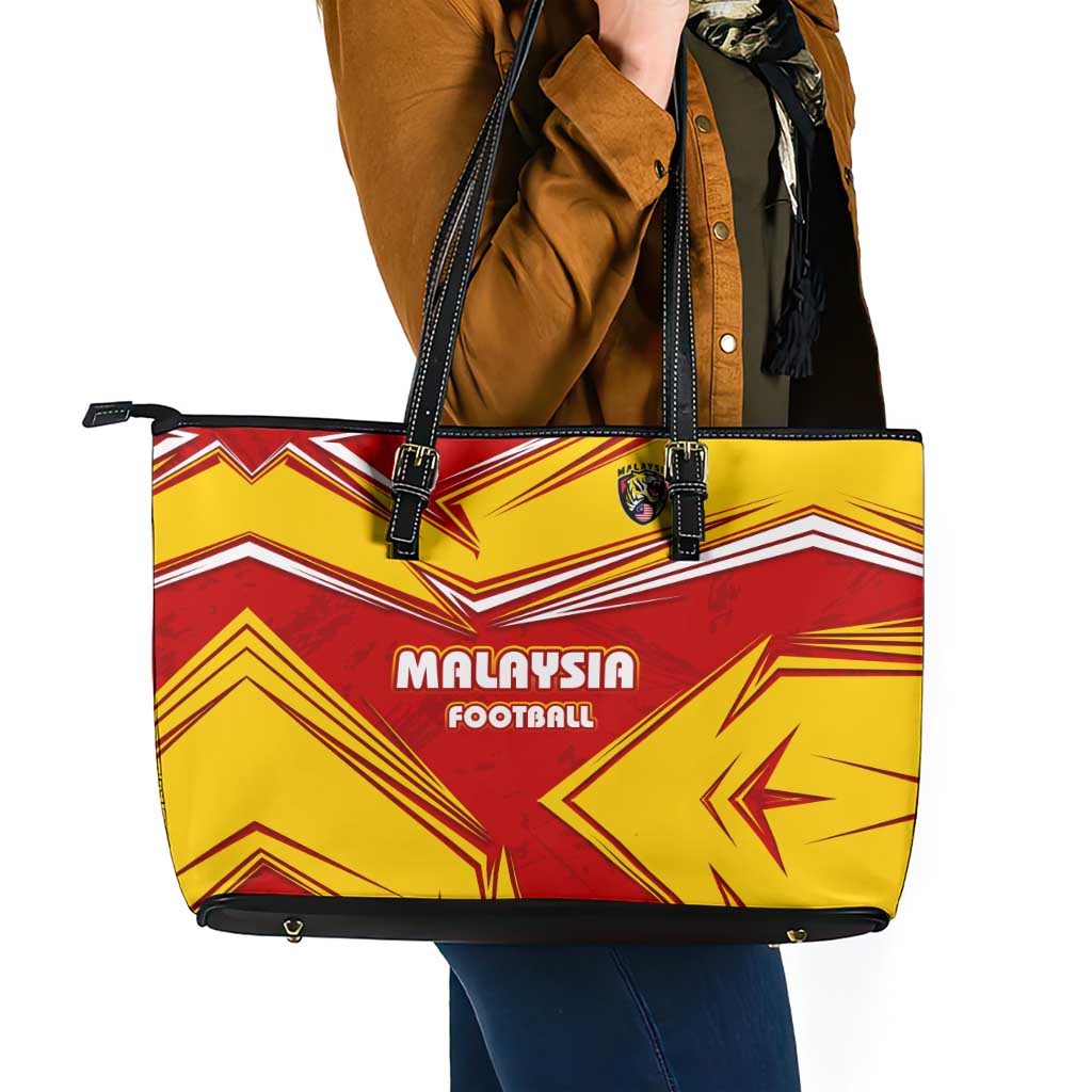 Malaysia Football Leather Tote Bag with Roaring Tiger and Red Yellow National Colors