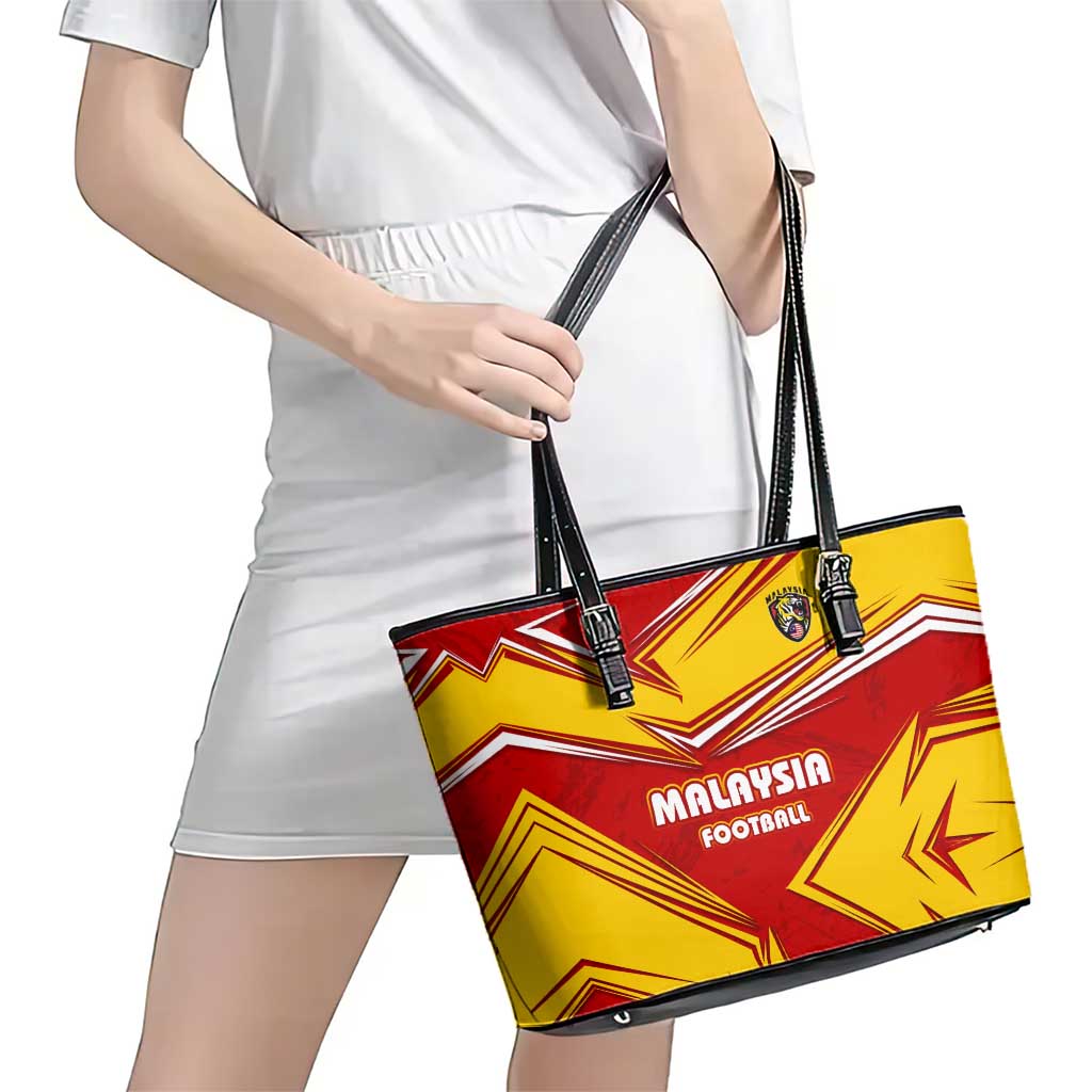 Malaysia Football Leather Tote Bag with Roaring Tiger and Red Yellow National Colors